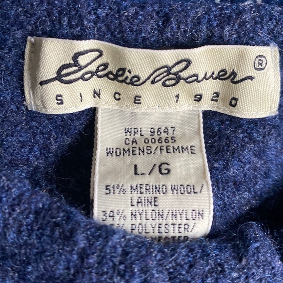 EDDIE BAUER Women’s Navy Blue Wool Nylon Polyester Button Down Sweater Size L - Picture 6 of 7